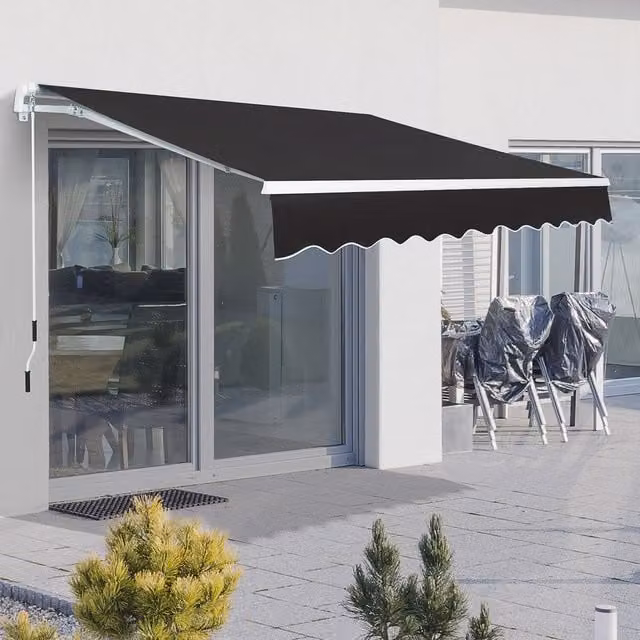 Outsunny Grey Aluminium Frame Outdoor Awning with Crank and Folding Arms, W: 300 cm, D: 200 cm