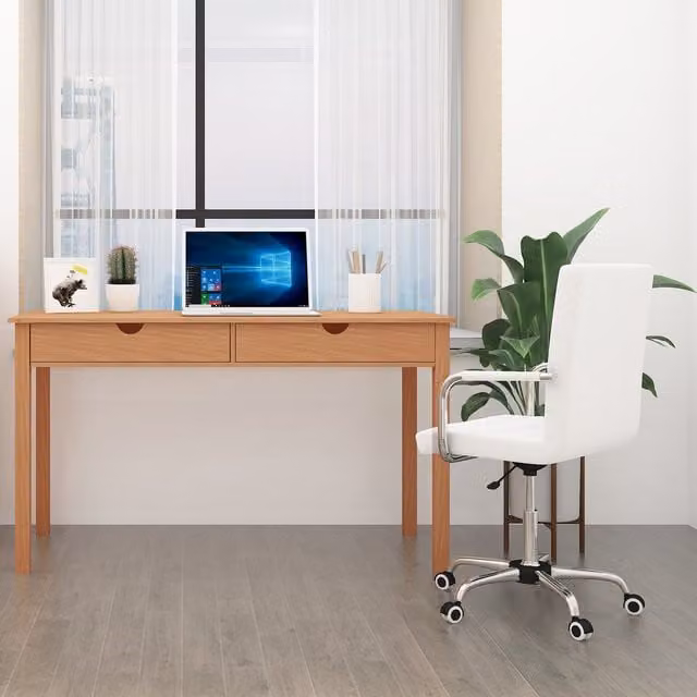 Dorel Gava Writing Desk in Brown Stained Waxed Pine Wood