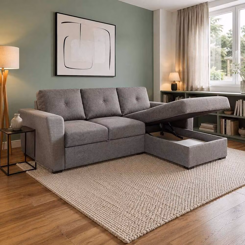 Furnishings For Less UK Oregon L-Shaped Fabric Corner Sofa Bed in Grey – 2