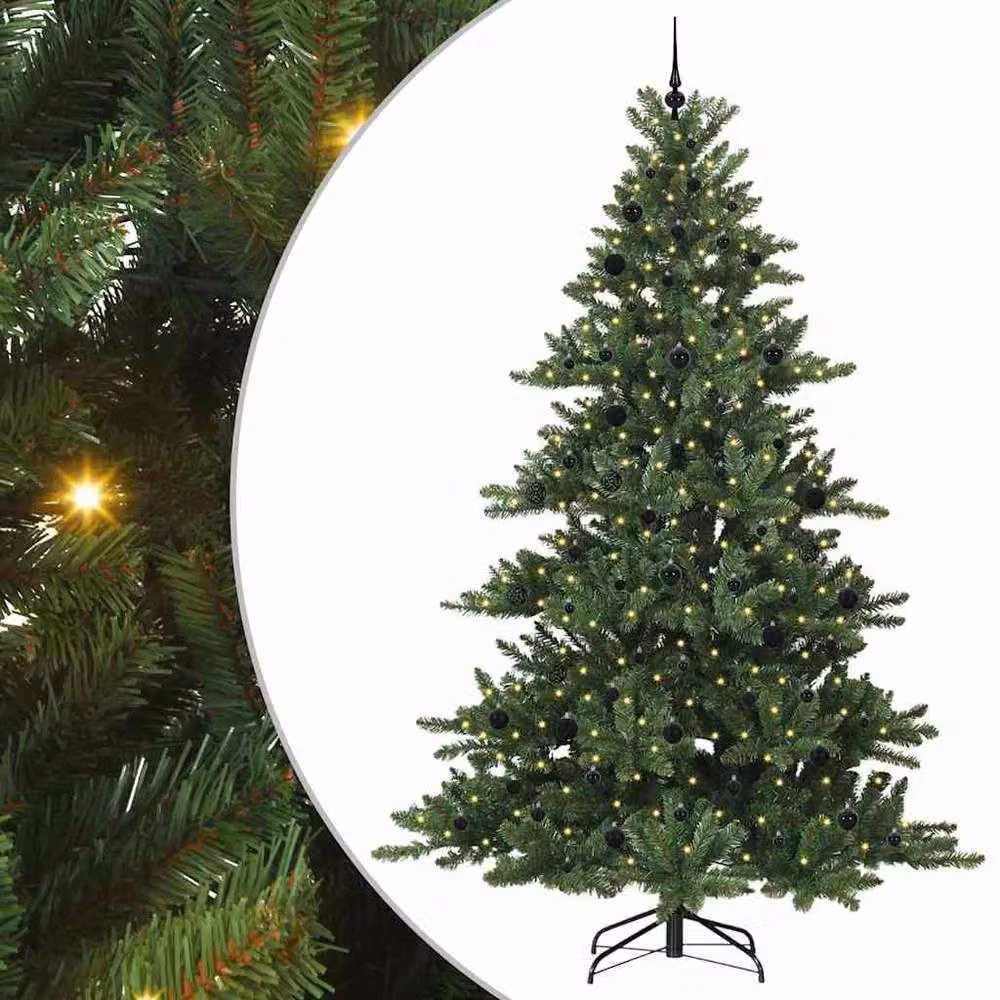 Berkfield Home Artificial Hinged Green PVC Christmas Tree with 300 LEDs, Height: 240 cm – 2