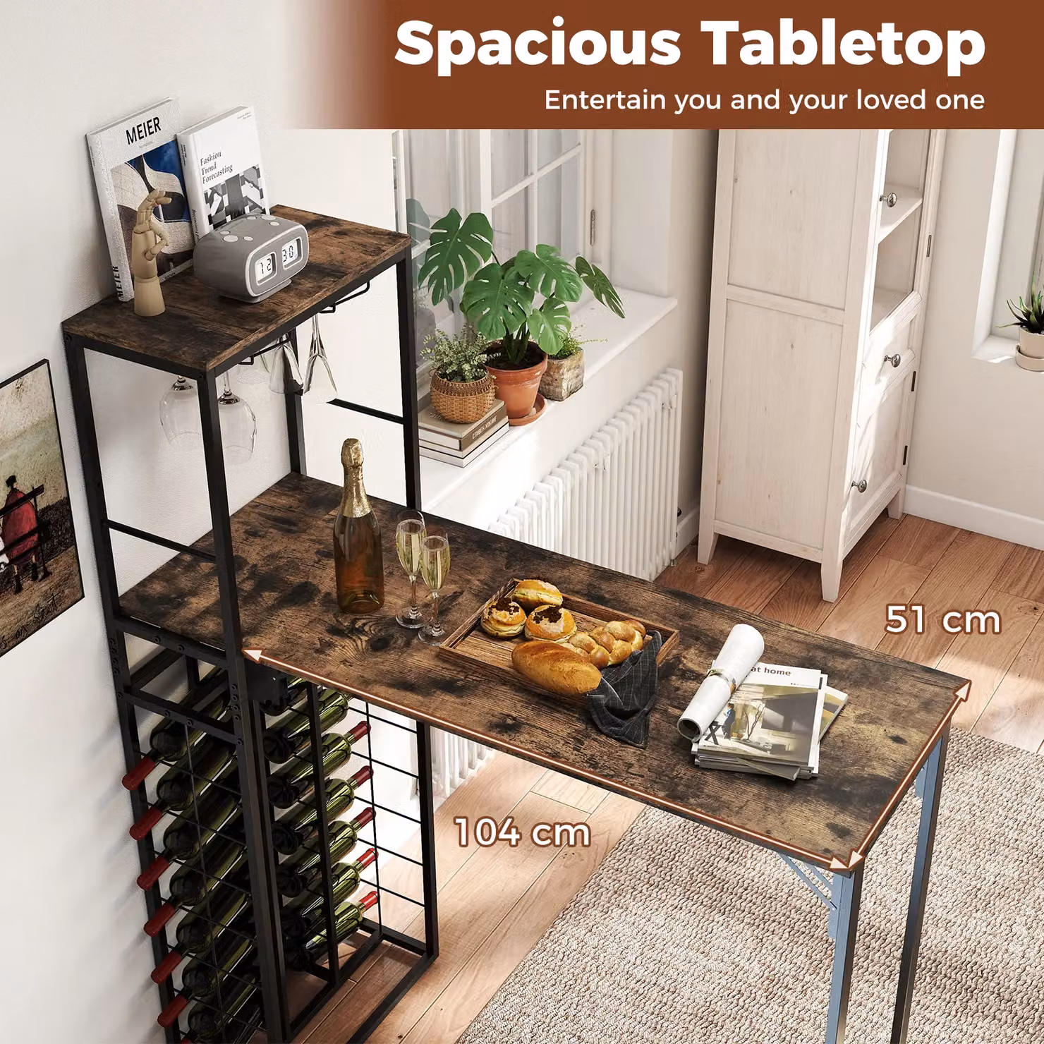Costway Brown Tall Bar Table and Kitchen Island with Foldable Tabletop – 8