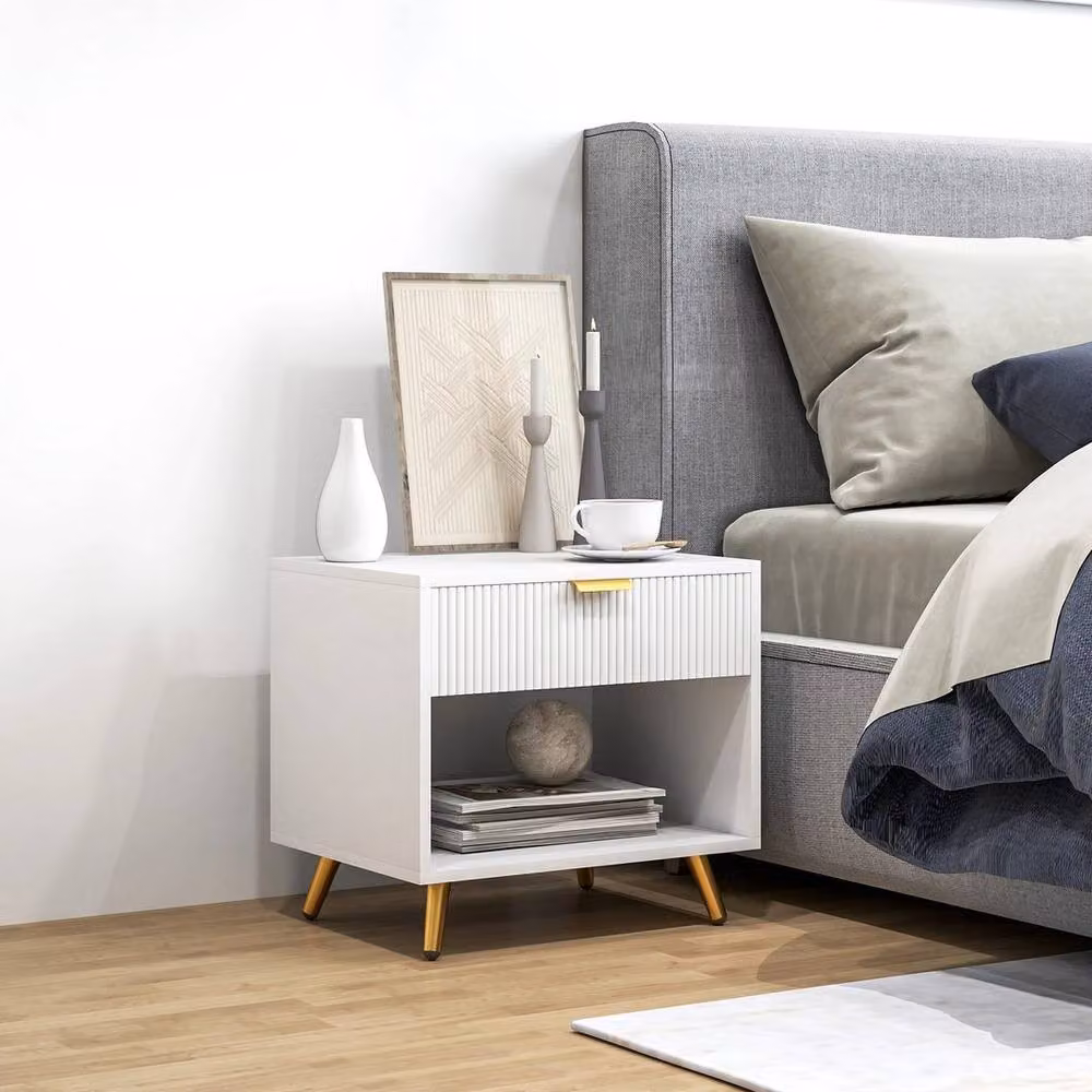 KORVIXA White Small Side Table with Drawer and Open Compartment – 2