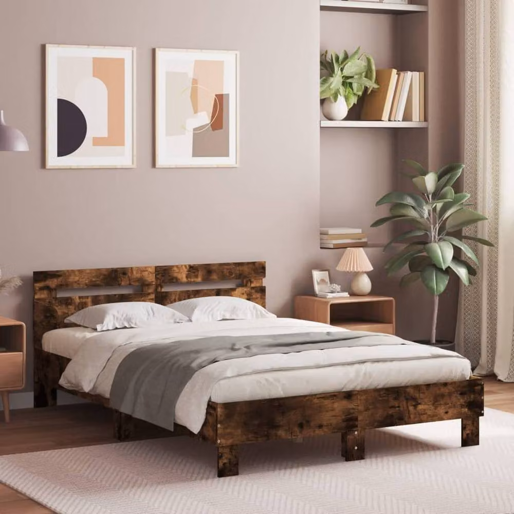 Berkfield Home Durable Small Double Bed Frame with LED Under-Bed Lighting in Smoked Oak Brown, W/D/H: 120 x 200 x 70 cm – 2