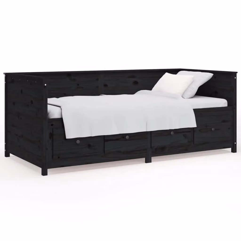Berkfield Home Black Rustic Solid Wood Pine Day Bed W/D/H: 190 x 90 x 0 cm – 2