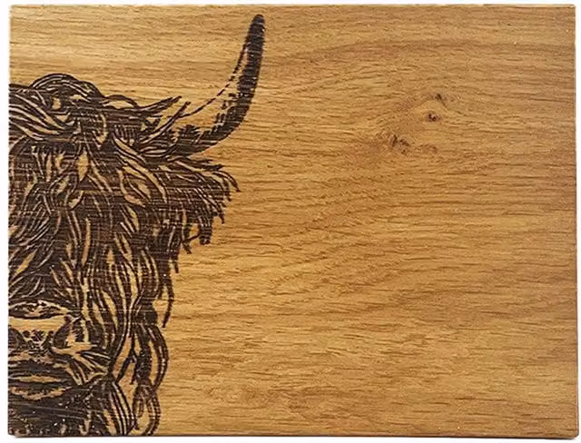 Selbrae House Highland Cow Oak Bar Board in Light Oak, Brown