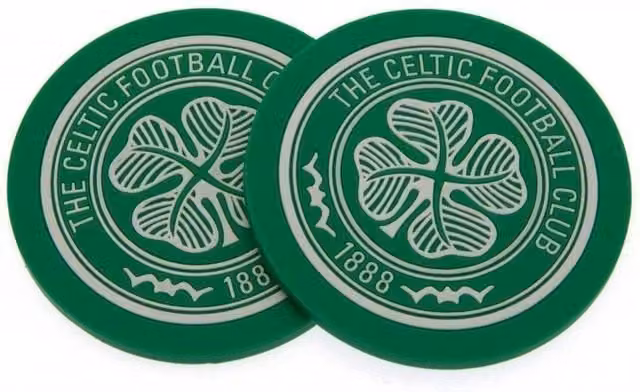 Celtic FC Crest Silicone Coaster Set, Pack of 2, Green, Round – 1