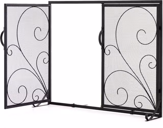 Costway Black Metal Freestanding Mesh Fireplace Spark Guard, W: 96 cm, H: 78 cm – 1