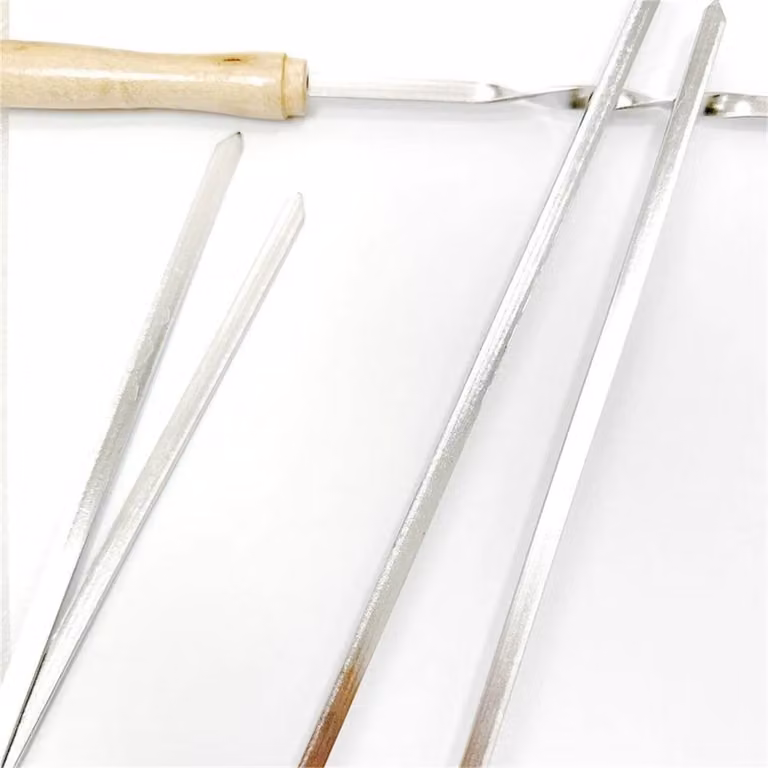 SPETLEK 18 Pack Stainless Steel BBQ Skewers with Silver Wooden Handles