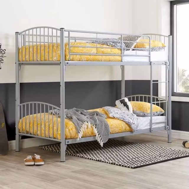 Birlea Corfu Modern Two-Level Childrens Bunk Bed in Silver and Grey