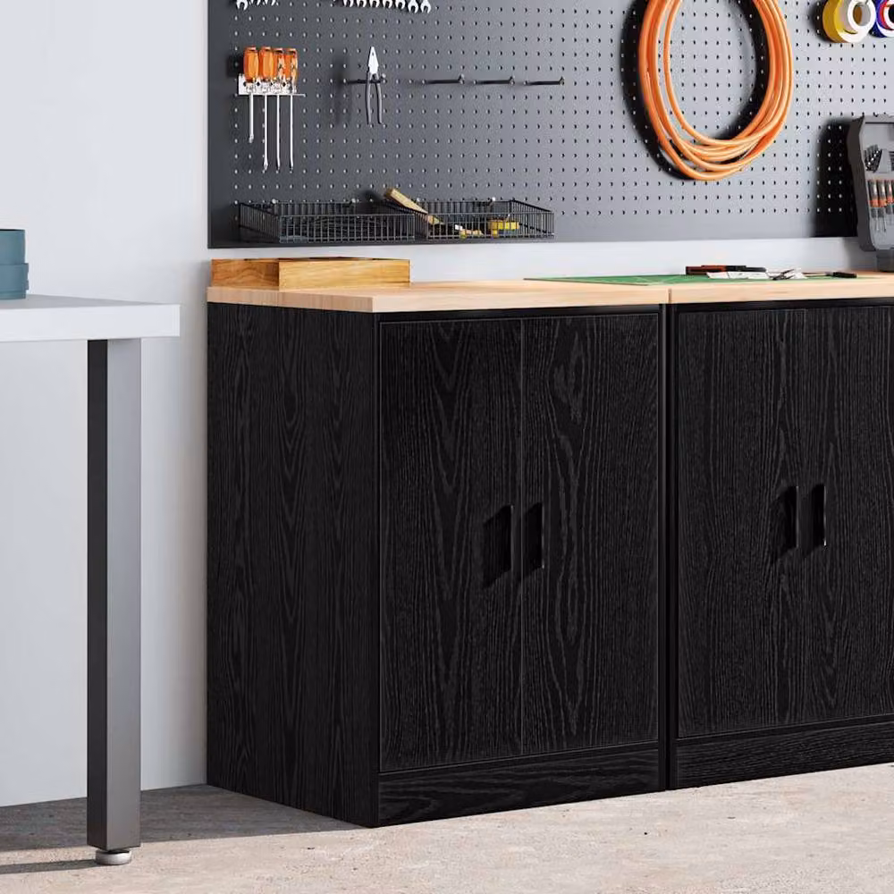 Berkfield Home Black Solid Wood Pine Garage Storage Cabinet with Hinged Doors, W/D/H: 60 x 51 x 85 cm – 2