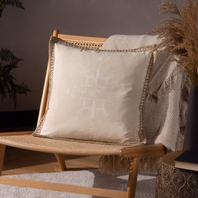 Furn Mini Inka Graphic Boho Square Cushion in Beige, W/D/H: 45 x 45 x 45 cm
