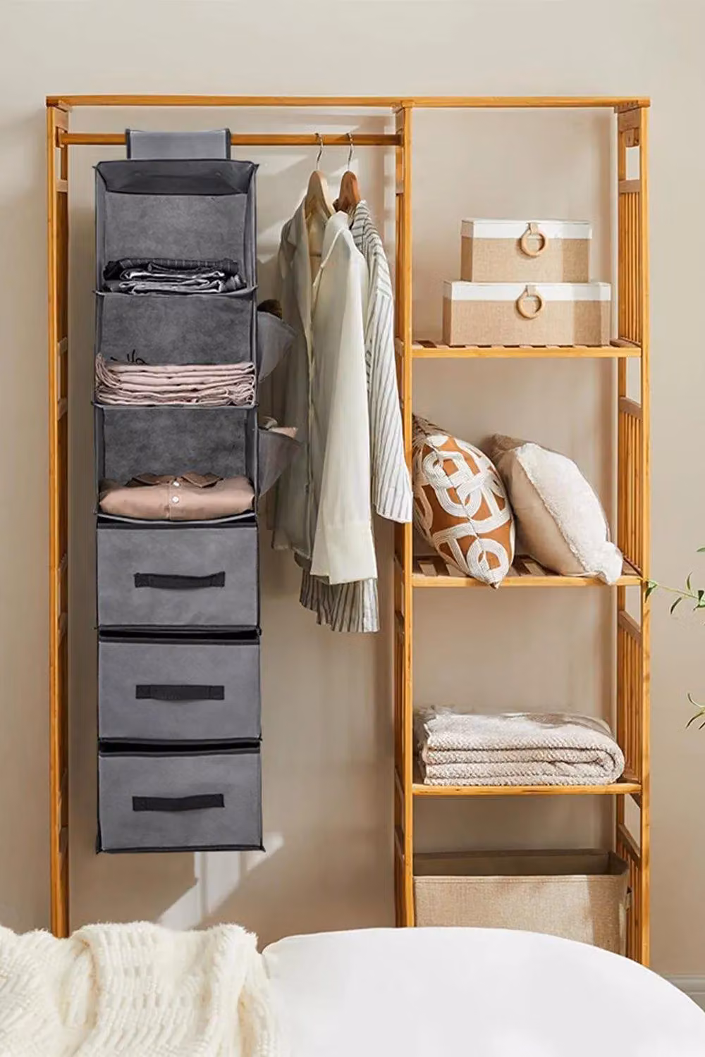 H&O Direct 6-Layer Foldable Hanging Clothes Storage Organiser Bag in Grey – 2