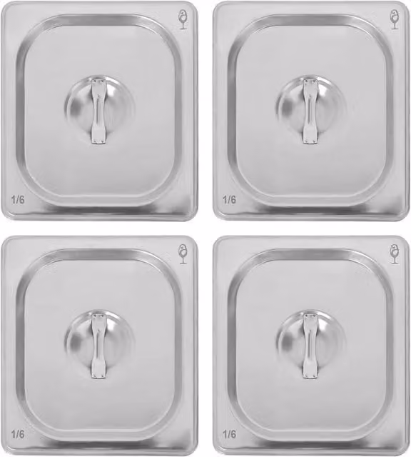 Argon Tableware Stainless Steel Gastronorm Container Lids 1/6, Pack of 4, Silver