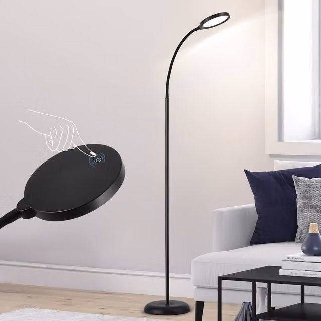 Harper Living Black LED Floor Lamp with Touch Control, Dimmable and Adjustable Gooseneck Reading Light for Living Room, Bedroom or Office