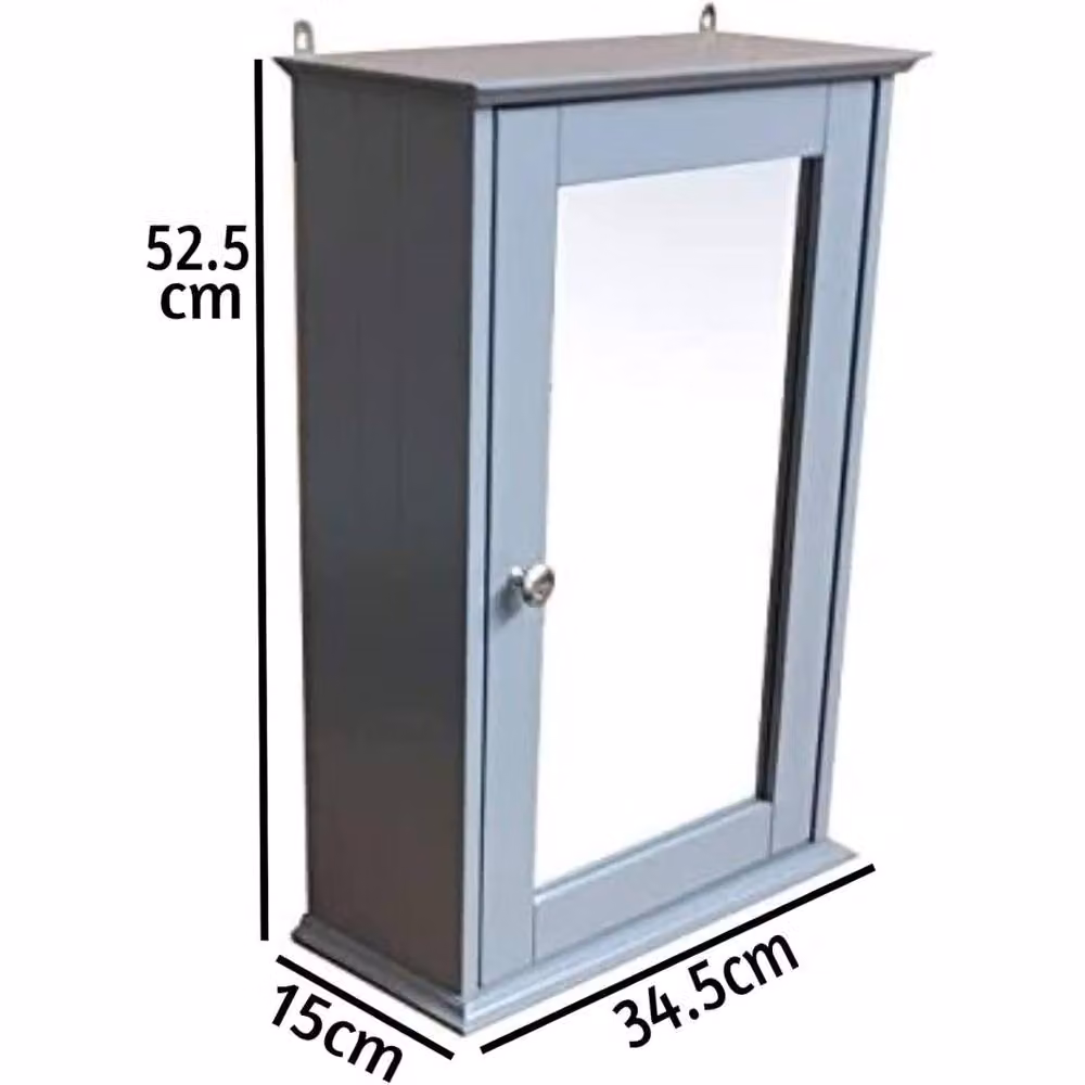 SAXONY Grey Modern Wall Mounted Mirrored Bathroom Cabinet with Internal Shelves, W/D/H: 52.5 x 34.5 x 15.0 cm – 2