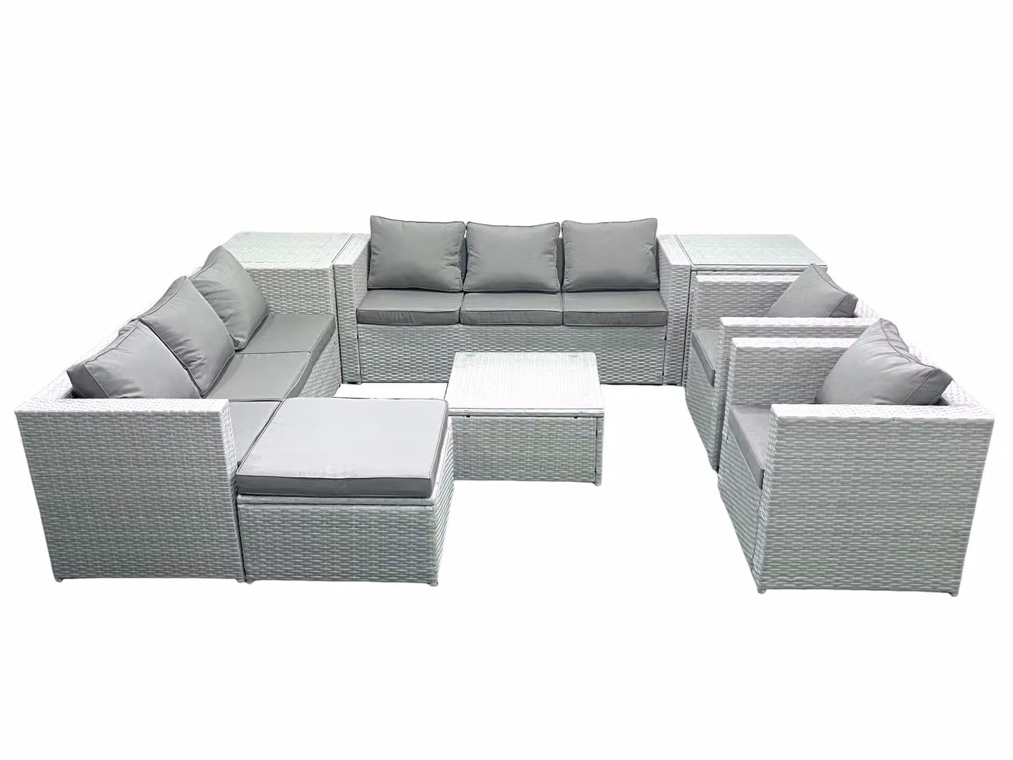 Fimous Grey Rattan Garden Furniture Set with Lounge Armchair, Ottoman and Outdoor Coffee Table – 2