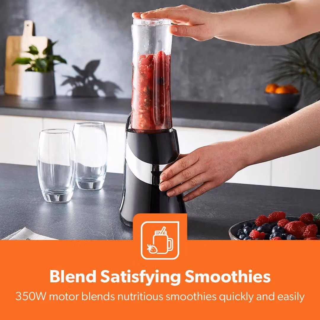 Geepas 350W Personal Blender Smoothie Maker with 2 Tritan Bottles and Stainless Steel Blades in Black – 5