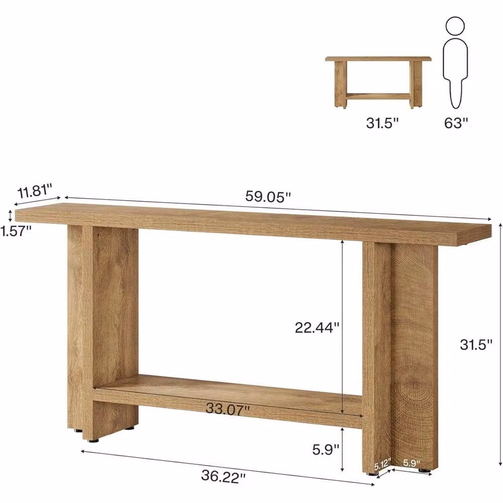 VOGREX 2-Tier Narrow Farmhouse Entryway Console Table in Beige, W/D/H: 150 x 30 x 80 cm – 2