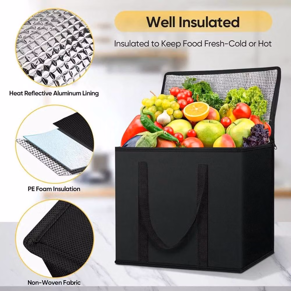 FLAVORA Insulated Pizza Takeaway Food Delivery Bag, Black, 70 Litres, W: 100 cm, H: 15 cm, D: 15 cm – 3