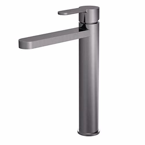 nuie ARV770 Arvan Modern Bathroom Round Mono Basin High Rise Lever Handle Tap, Brushed Pewter