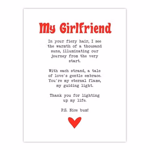 Artery8 Love Poem Ginger Girlfriend Romantic Funny Wall Art Poster Print on Thick Paper, W: 45.72 cm x H: 60.96 cm