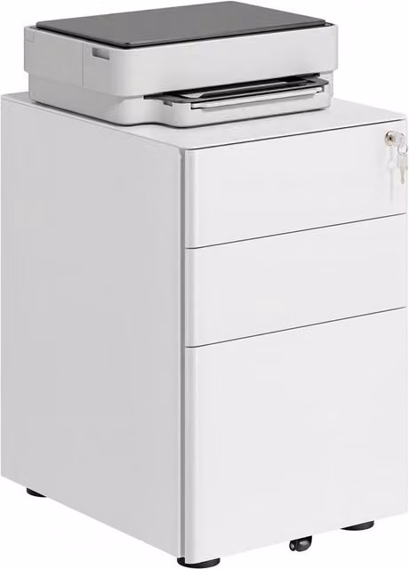 Rolipo Lockable 3-Drawer Steel Mobile Filing Cabinet in White