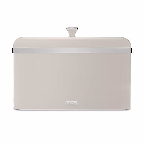 Tower Cavaletto Airtight Bread Bin in Beige and Silver Stainless Steel