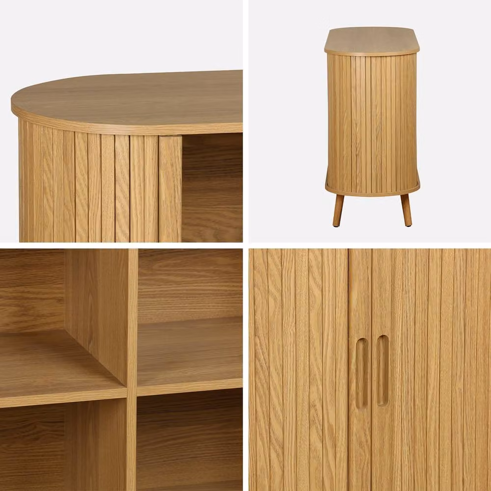 sweeek Scandi-style Sideboard with 2 Sliding Doors, Light Brown, W: 120 cm, H: 75 cm, D: 40 cm – 2