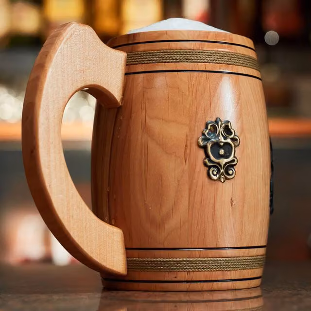 NOVECRAFTO Handmade Solid Wood Beer Mug in Brown