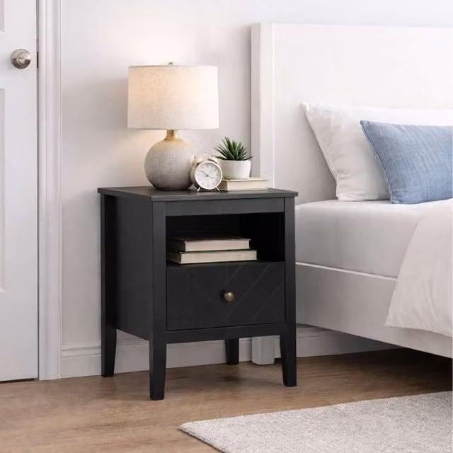 Birlea Modern Geometric Black Metal Bedside Cabinet