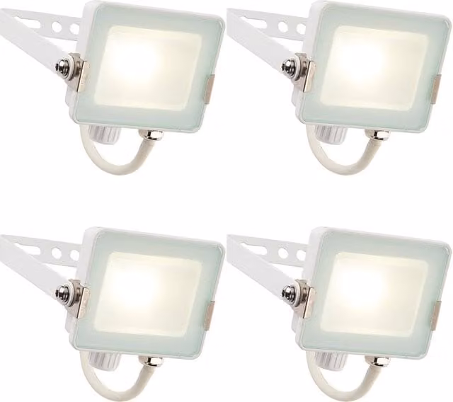 Loops 4 Pack Outdoor Waterproof LED Floodlights, 10W Cool White, Matt White