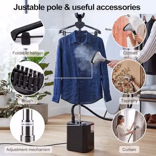 Spector 2200W Standing Garment Steamer in Black with Vertical Steam and Brush Attachment – 6