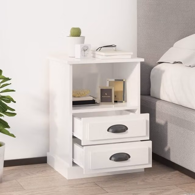 Berkfield Home Set of 2 High Gloss White Bedside Cabinets W/D/H: 43 x 36 x 60 cm