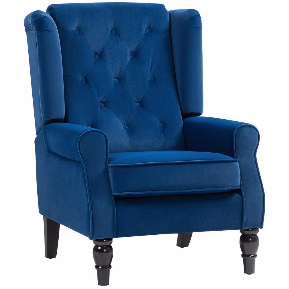 Wyld Haus Topano Blue Velvet Wingback Accent Armchair with Diamond Button Tufting, H 86 cm x W 74 cm x D 102 cm – 2