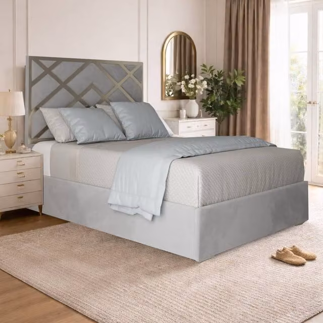 Casani Malton Upholstered Velvet Designer Bed Frame in Grey with Metal Details, W/D/H: 120 x 200 cm – 1