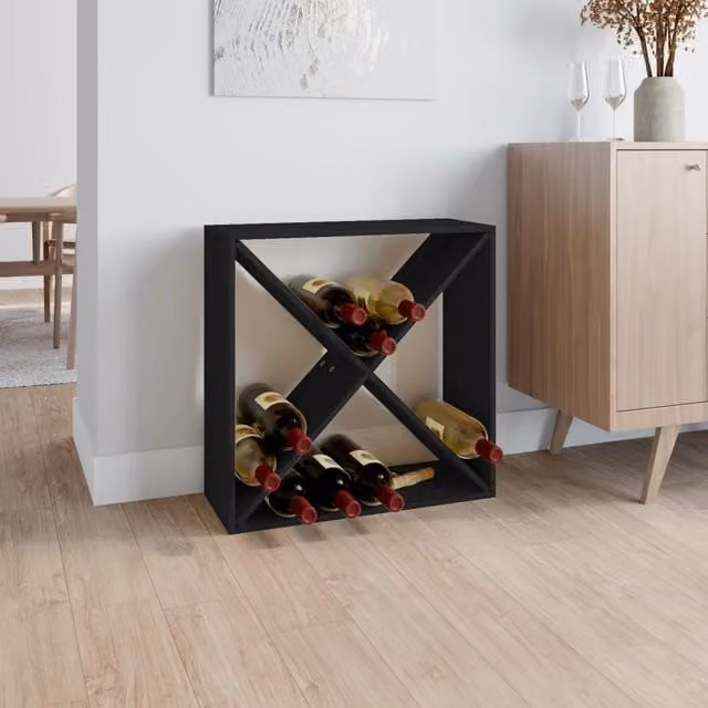 Berkfield Home Black Rustic Solid Wood Pine Wine Cabinet with Bottle Rack W/D/H: 62 x 25 x 62 cm – 1