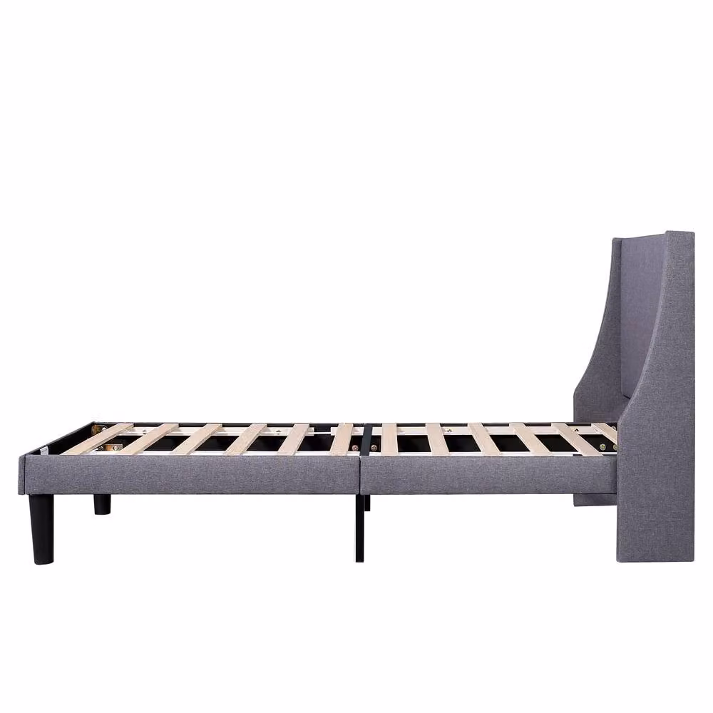 Merax Single Upholstered Velvet Wingback Bed Frame, Grey, W/D/H: 90 x 190 cm – 6
