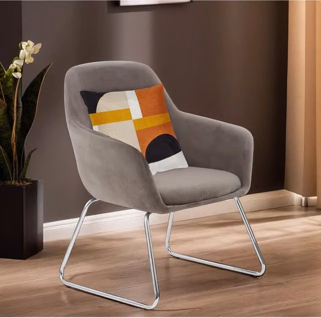 Orsina Grey Velvet Lounge Chair with Armrests and Backrest – 5