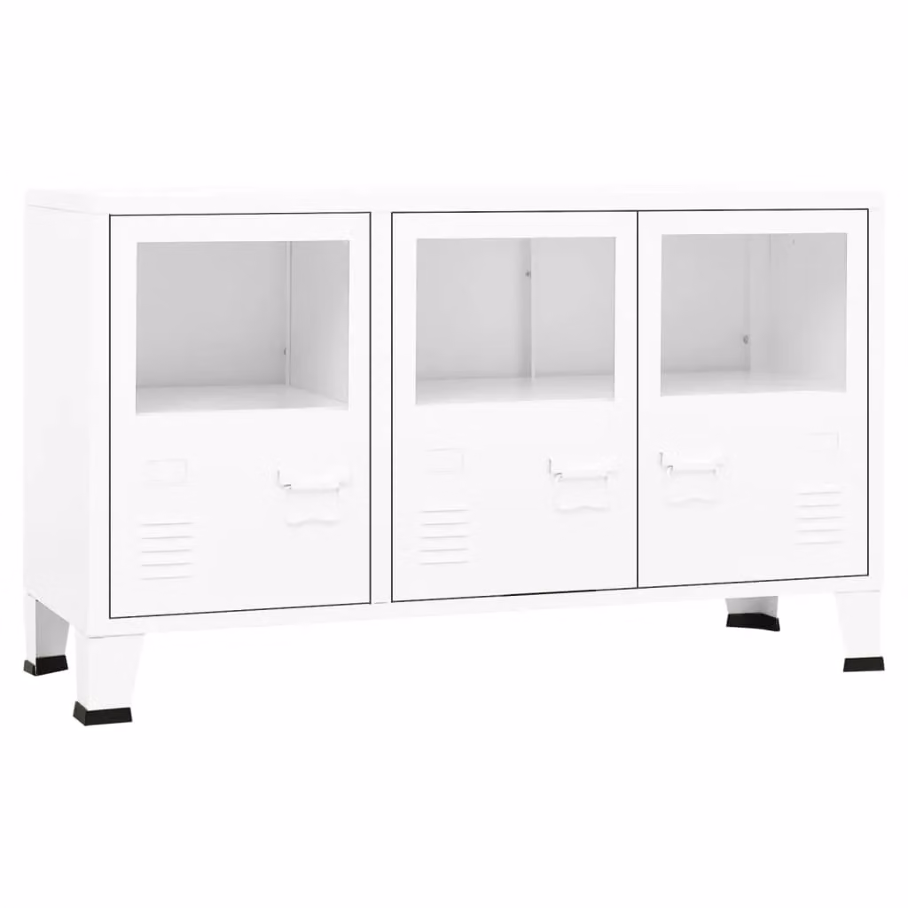 Berkfield Home Industrial Sideboard in White Metal and Glass, W/D/H: 105 x 35 x 62 cm – 2