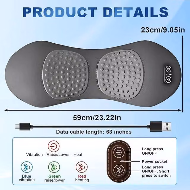 SPETLEK 3 In 1 Electric Lumbar Support Memory Foam Pillow in Grey – 1