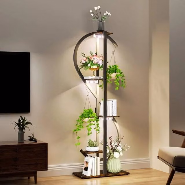 EONLION Metal Indoor Plant Stand with Grow Lights in Brown – 1