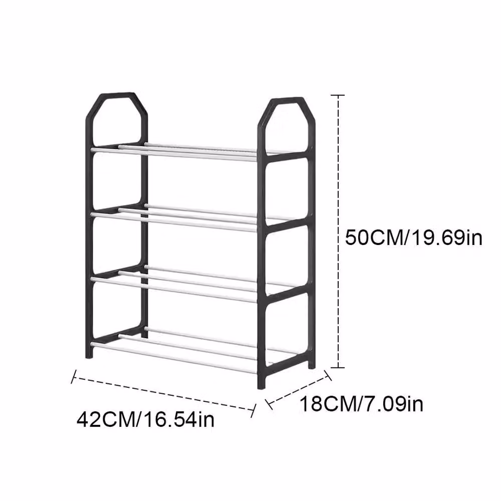 NESTLUNE 4 Tier Metal Shoe Storage Rack, Black, W: 100 cm, D: 15 cm, H: 15 cm – 2