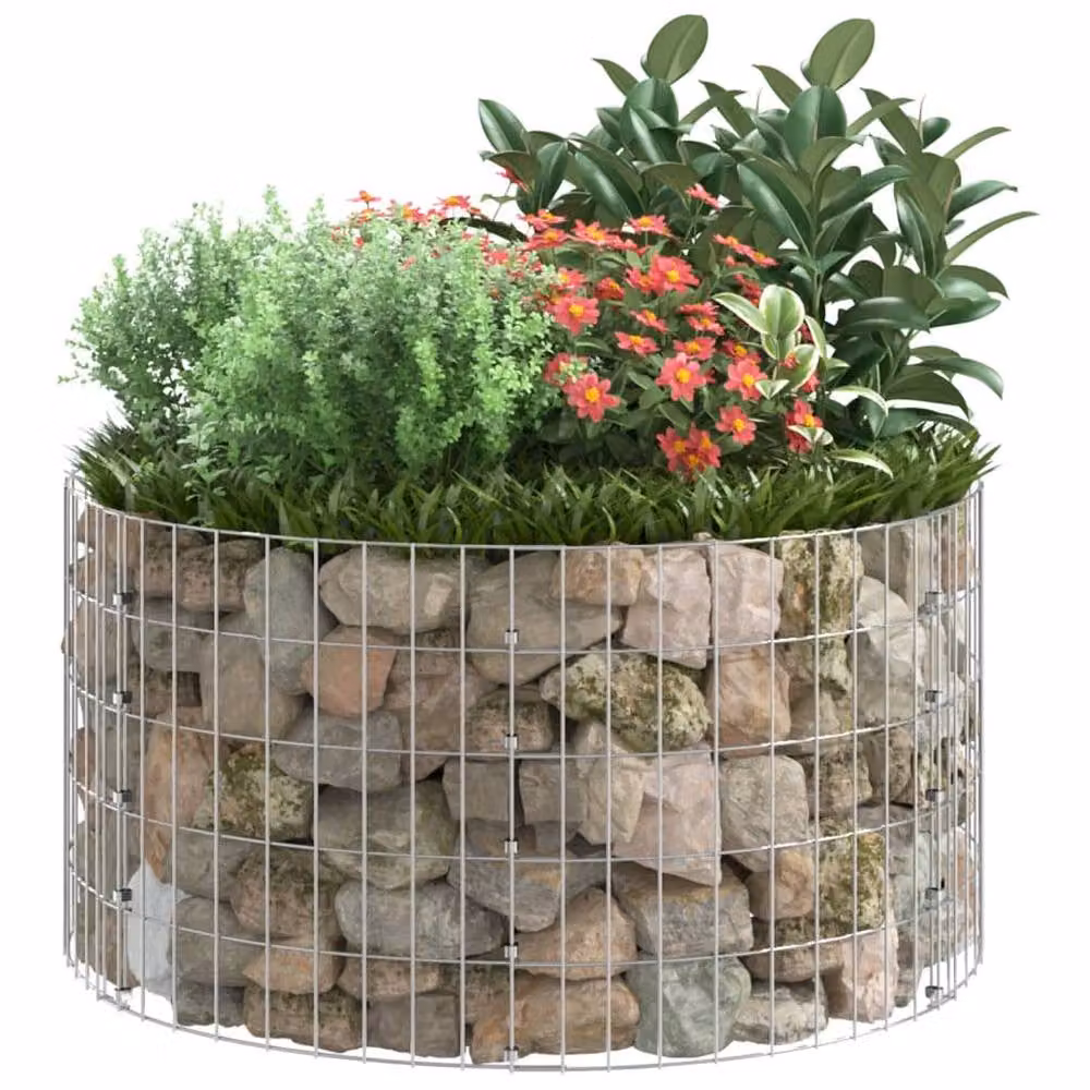 Berkfield Home Circular Galvanised Steel Gabion Post in Silver, H 100 cm x W 50 cm – 3