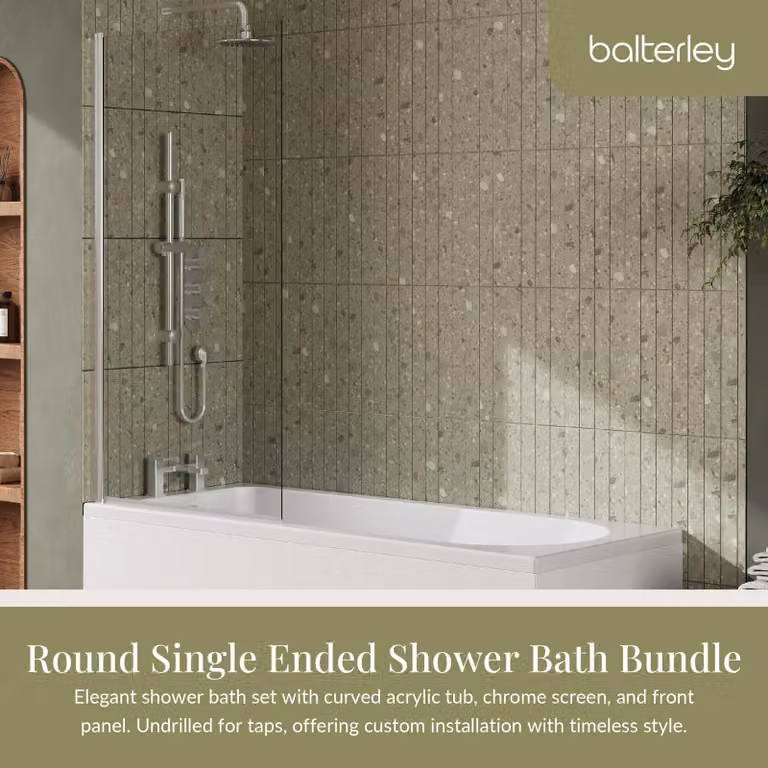 Balterley Round Single Ended Bath Set with Apron and Square Screen, White, W: 170 cm, D: 70 cm