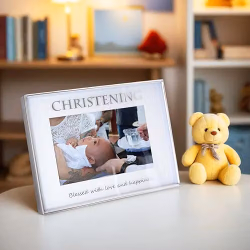 Happy Homewares Modern Silver Christening Metal Picture Frame for Wall or Tabletop, 10 x 15 cm – 3