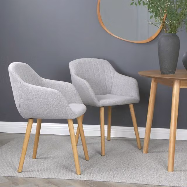 Home Garden Direct Mid-Century Luciano Dining Chair in Grey Textured Linen with Rubberwood Legs