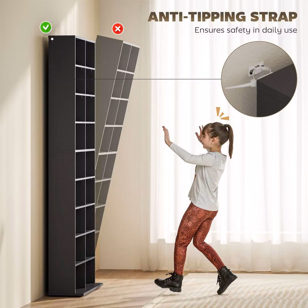 STILVORA CD Storage Tower in Black with 14 Adjustable Shelves – 8