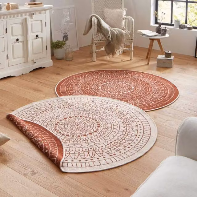 THE RUGS Porto Reversible Indoor Outdoor Round Flatweave Polypropylene Rug in Red, Diameter: 200 cm – 1