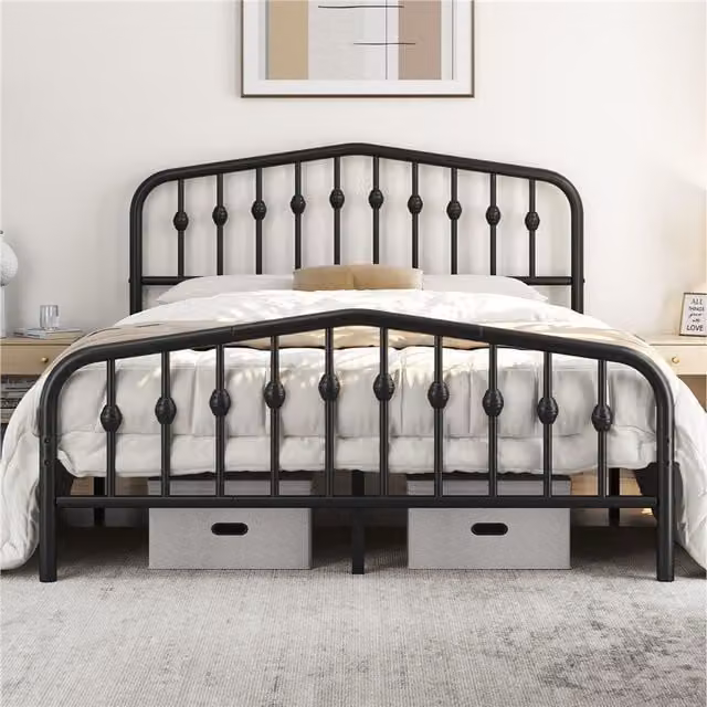 Yaheetech Antique Metal Bed Frame with Matt Black Finish, W/D/H: 180 x 200 cm