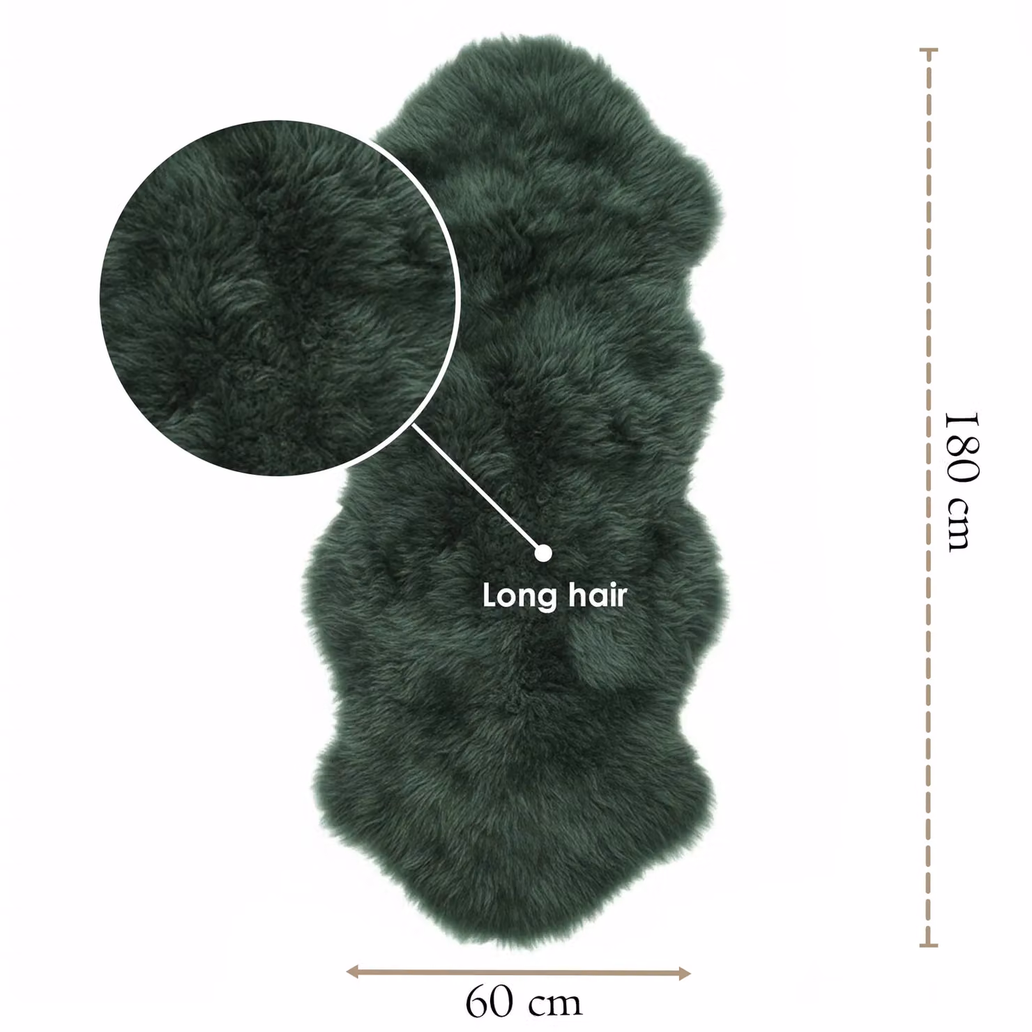 Infinity Leather Green Genuine Sheepskin Wool Rug, W: 180 cm, D: 60 cm – 3